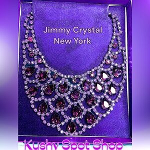 Vintage✨💜🩷JIMMY CRYSTAL NY™️ BIB Purple/Violet Crystals Teardrop Choker Necklace